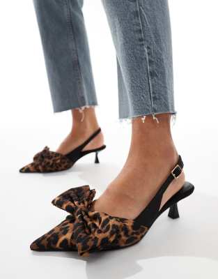 ASOS DESIGN - Secret - Schuhe mit Leopardenmuster, Pfennigabsatz, Fersenriemen und Schleife-Bunt