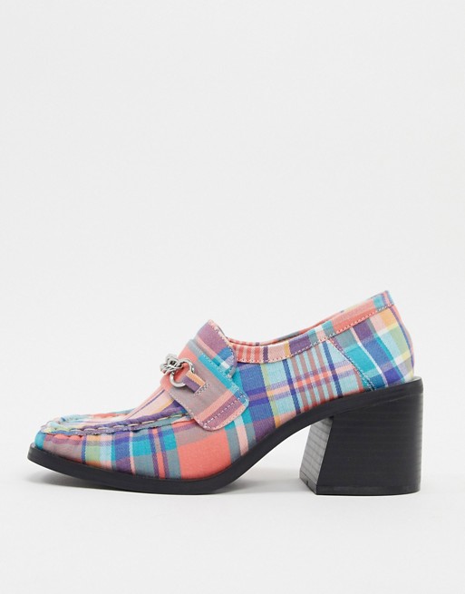ASOS DESIGN Security chunky mid-heeled loafers in check