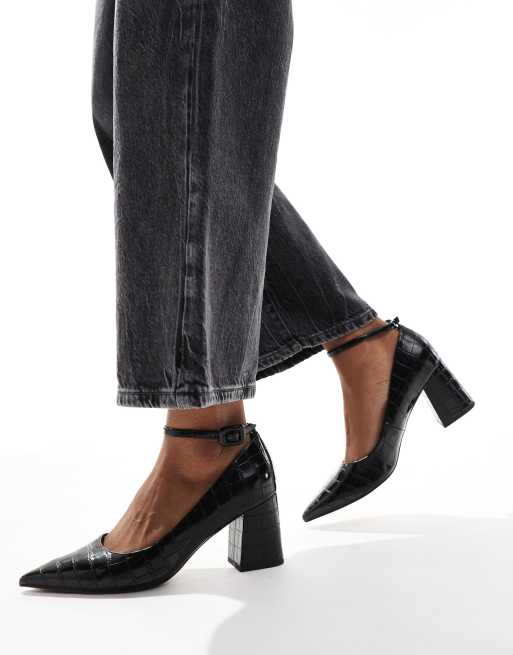 ASOS DESIGN – Security – Czarne buty na średnim obcasie klockowym z motywem skóry krokodyla