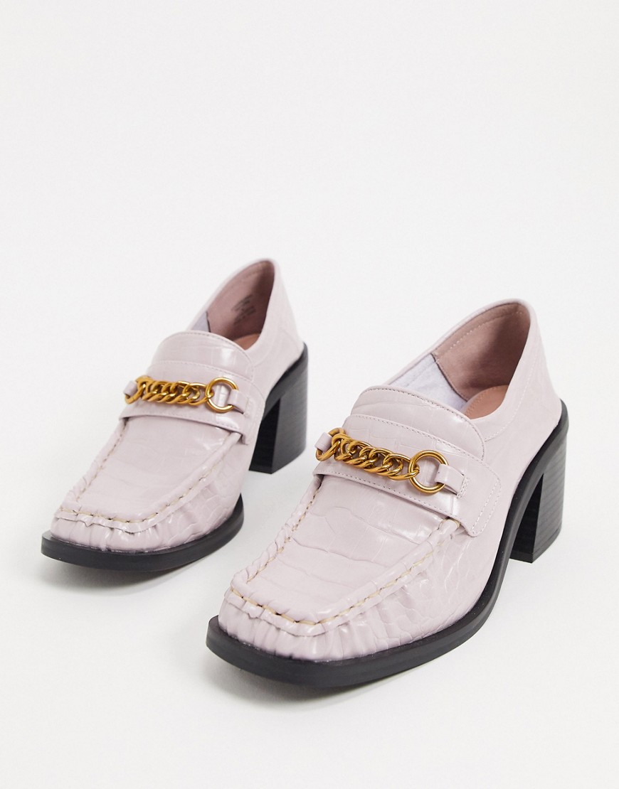 ASOS DESIGN – Security – Lila loafers med krokodilskinnsmönster och grov, halvhög klack