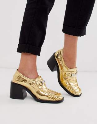 gold heeled loafers