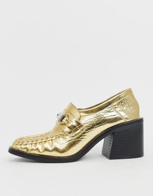 gold heeled loafers