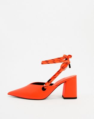 ASOS DESIGN - Seeker - Scarpe con tacco medio allacciate alla caviglia  arancione fluo | ASOS