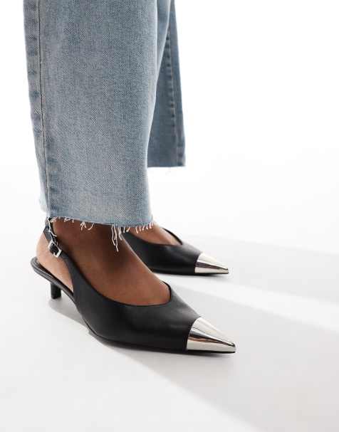 ASOS DESIGN Seeker toe cap slingback mid heel shoes in black - view 1