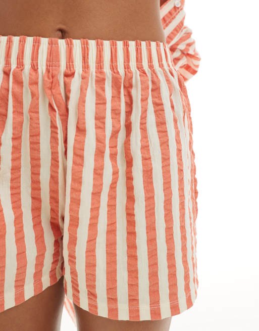 ASOS DESIGN seersucker beach shorts in red stripe (part of a set), 5 of 5