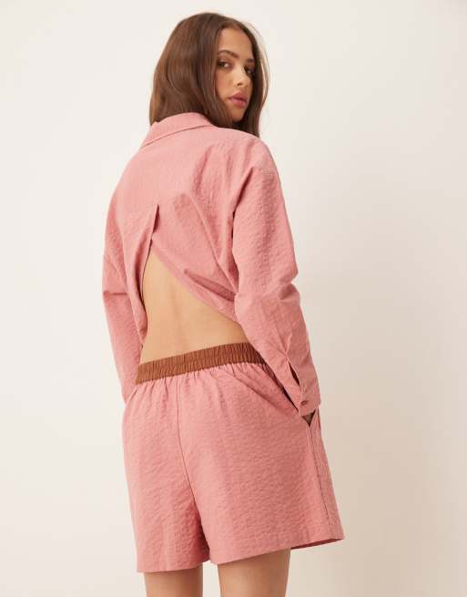 ASOS DESIGN seersucker boxer shorts with contrast waistband in rose stripe (part of a set), 2 of 4