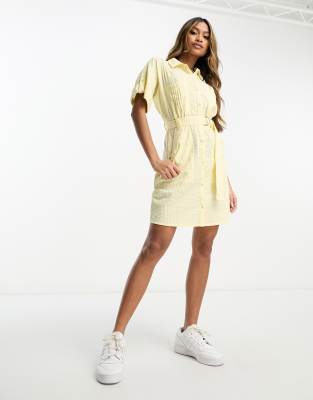 ASOS DESIGN seersucker d ring belted shirt mini dress in yellow φωτογραφία