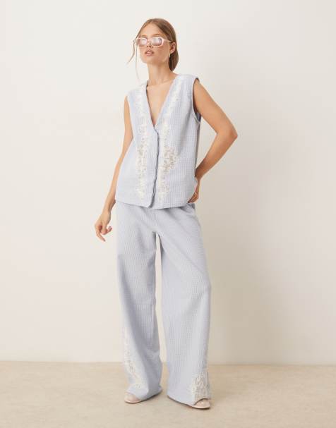 ASOS DESIGN seersucker embroidered set in stripe - view 1