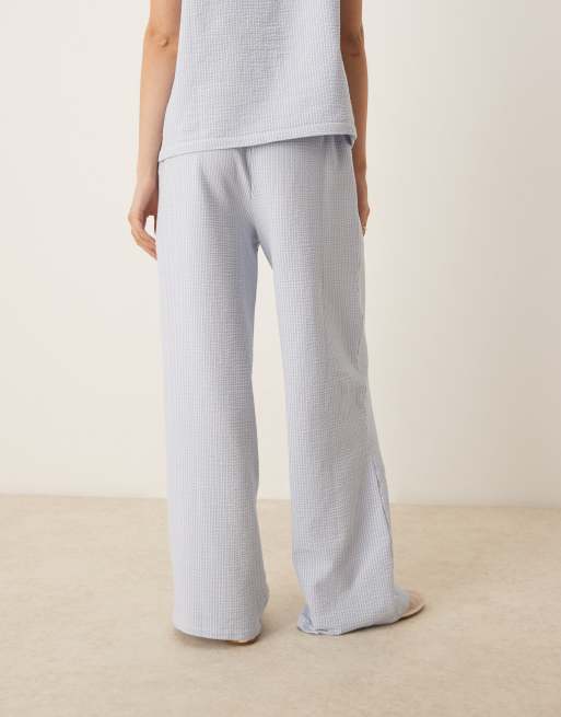 ASOS DESIGN seersucker embroidered wide leg pants in blue stripe - part of a set, 3 of 5
