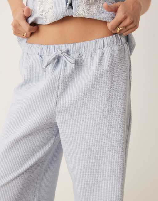 ASOS DESIGN seersucker embroidered wide leg pants in blue stripe - part of a set, 4 of 5