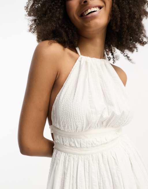 ASOS DESIGN seersucker halter midi sundress with strappy back in white