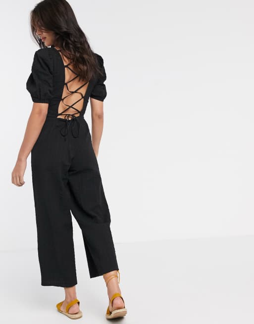 Lace up store back jumpsuit