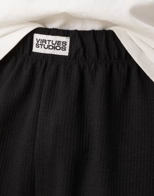 Asos Design Seersucker Lounge Bottom With Woven Patch In Black