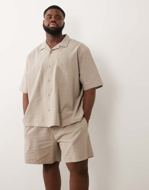 ASOS DESIGN seersucker mid length shorts in beige - part of a set, 2 of 6