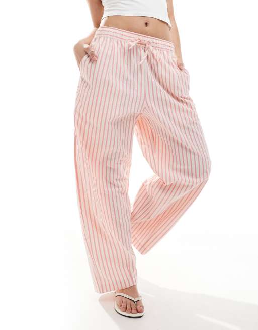 ASOS DESIGN seersucker pull on barrel leg pants in pink stripe, 2 of 5
