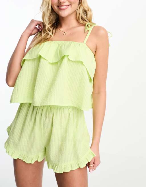ASOS DESIGN - Seersucker pyjamaset met camitop en short in limoengroen