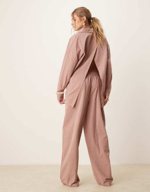ASOS DESIGN seersucker relaxed pull on pants in mink - part of a set