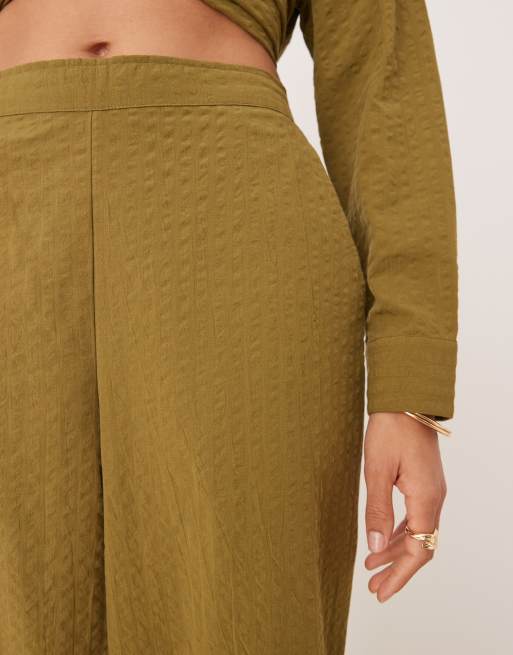 ASOS DESIGN seersucker relaxed pull on stripe pants in olive - part of a set