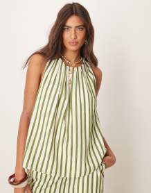 ASOS DESIGN straight leg seersucker pants in khaki stripe - part of a set