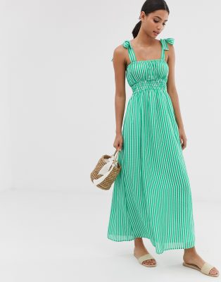 ASOS DESIGN seersucker shirred maxi dress in stripe with tie straps-Multi