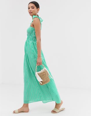 shirred maxi dress with straps
