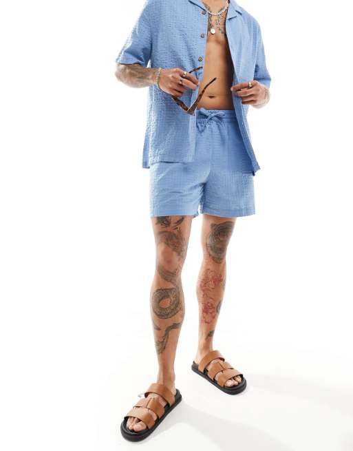 ASOS DESIGN seersucker shorts in blue - part of a set