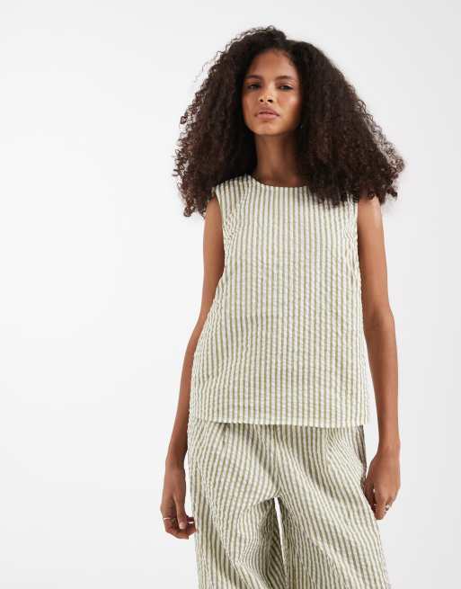 ASOS DESIGN seersucker sleeveless co-ord top in stripe, 4 of 4