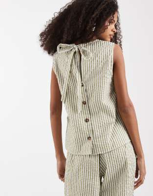 Asos Design Seersucker Sleeveless Top In Green