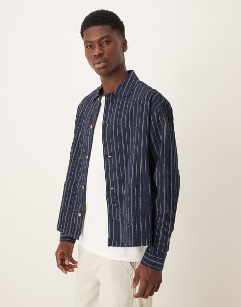 ASOS DESIGN seersucker stripe overshirt in navy - view 1