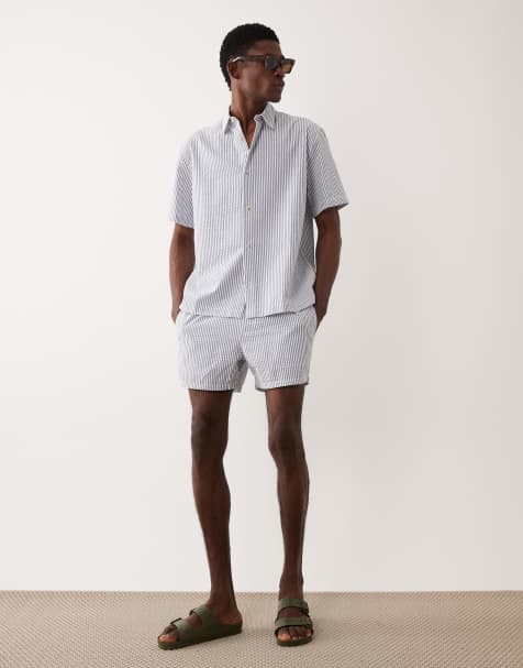 ASOS DESIGN seersucker stripe set in navy - view 1