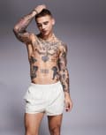 [ASOS DESIGN] ASOS DESIGN seersucker stripe swim shorts in super short length in stone-Neutral 3XL STONE