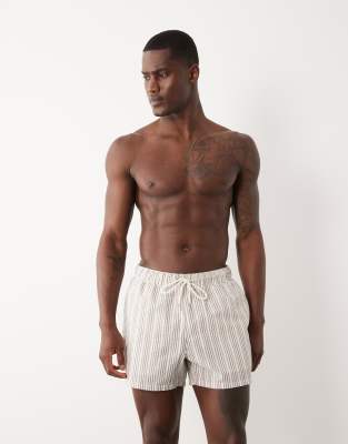 Asos Design Seersucker Striped Swim Shorts In Multi