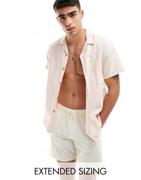 ASOS DESIGN seersucker swim shorts in mid length in ecru - view 1