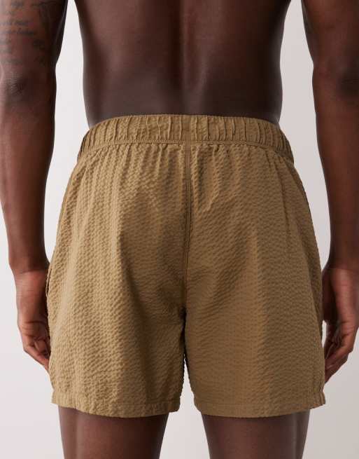 ASOS DESIGN seersucker swim shorts in short length in brown, 5 of 5