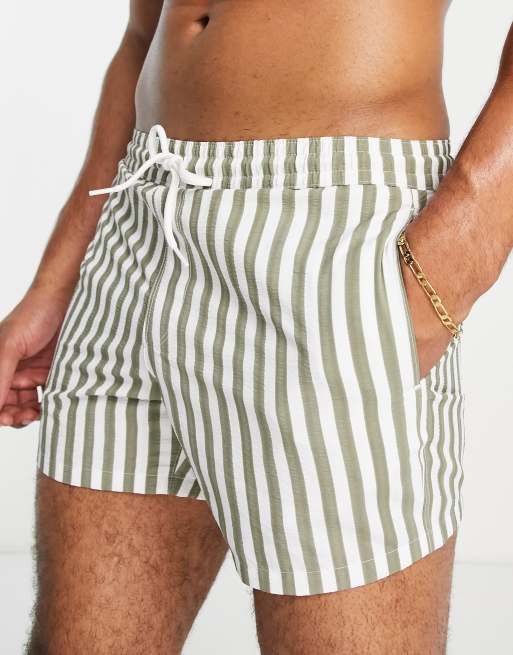 ASOS DESIGN swim shorts in short length with toggle waistband in light  khaki