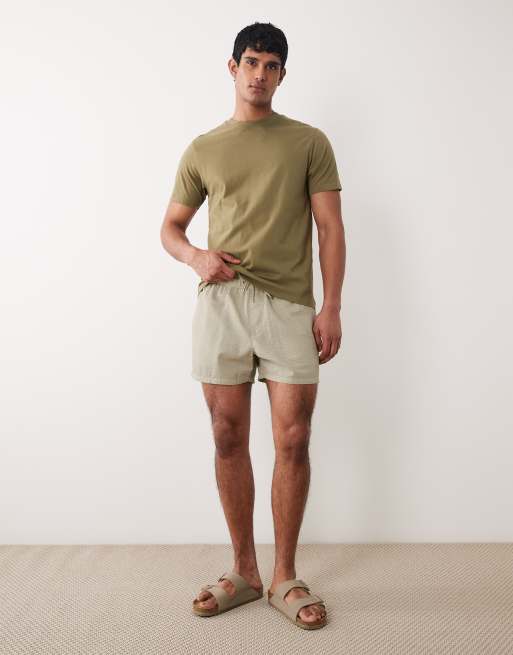 ASOS DESIGN seersucker swim shorts in short length in sage green, 2 of 5