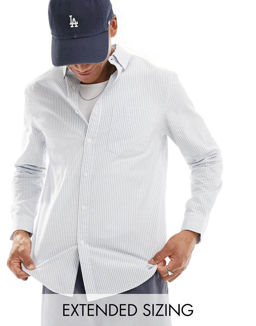 Asos Design Seersucker Textured Smart Shirt In Light Blue Stripe