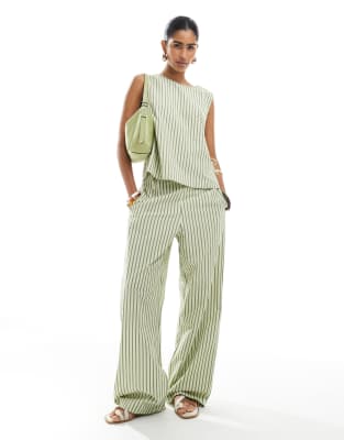 ASOS DESIGN seersucker tie sides shell top in khaki green stripes - part of a set