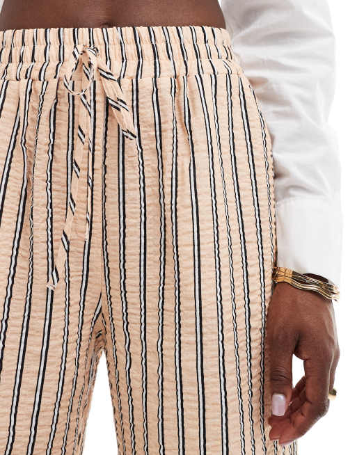 ASOS DESIGN seersucker tie waist wide leg pants in natural