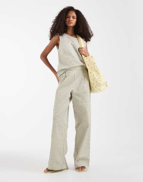 ASOS DESIGN seersucker volume pants in gingham (part of a set) - view 1