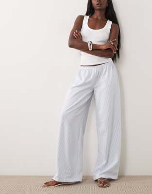 Asos Design Seersucker Wide Leg Drawstring Pants In White
