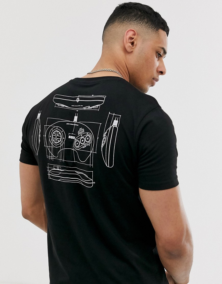 ASOS DESIGN - Sega - T-shirt met schetsprint-Zwart