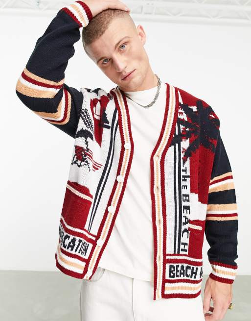 ASOS DESIGN – Segelmönstrad, stickad kofta i oversize