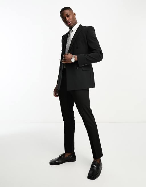 ASOS DESIGN – Sehr eng geschnittene, zweireihige Anzugjacke in Schwarz, 2 von 5