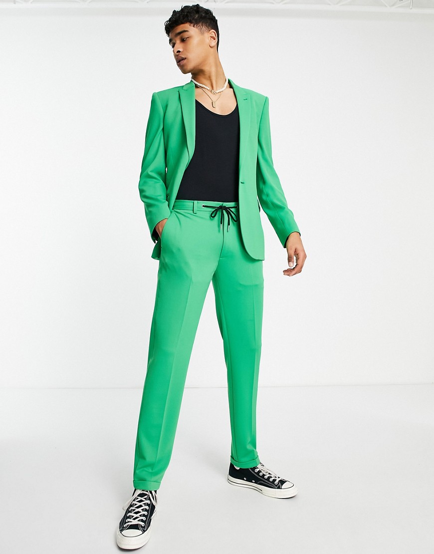 asos design -  – Sehr enge Anzughose aus Krepp in Grün mit Jogginghosen-Bund
