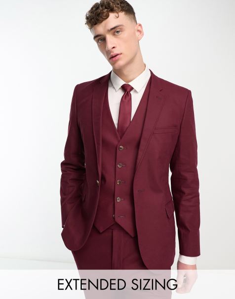 ASOS DESIGN – Sehr enge Anzugjacke aus einem Leinenmix in Burgunderrot - view 1