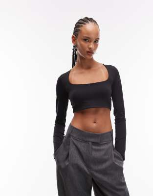 ASOS DESIGN - Sehr kurz geschnittenes Oberteil in Schwarz mit U-Ausschnitt, Kombiteil
