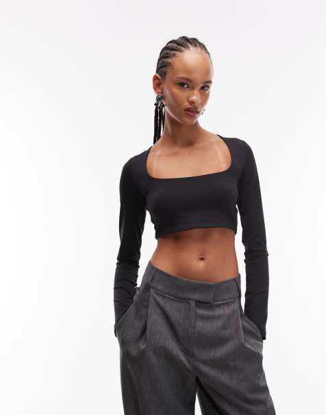 ASOS DESIGN – Sehr kurz geschnittenes Oberteil in Schwarz mit U-Ausschnitt, Kombiteil - view 1