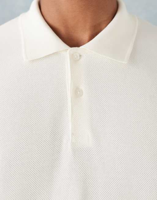 ASOS DESIGN – Sehr schweres, langärmliges Relaxed-Fit-Polohemd aus Pikee in Cremeweiß, 5 von 5