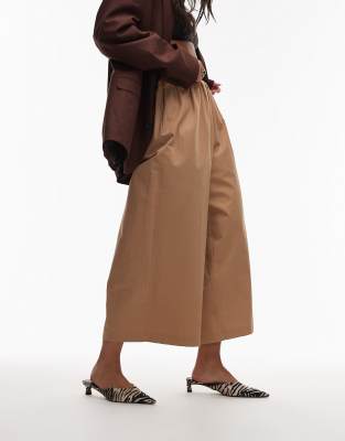 ASOS DESIGN - Sehr weit geschnittene Culotte aus Baumwolle in Camel mit Streifen-Neutral
